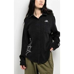 Lurking Class by Sketchy Tank Webs Black Long Sleeve Thermal Button Up Shirt LG